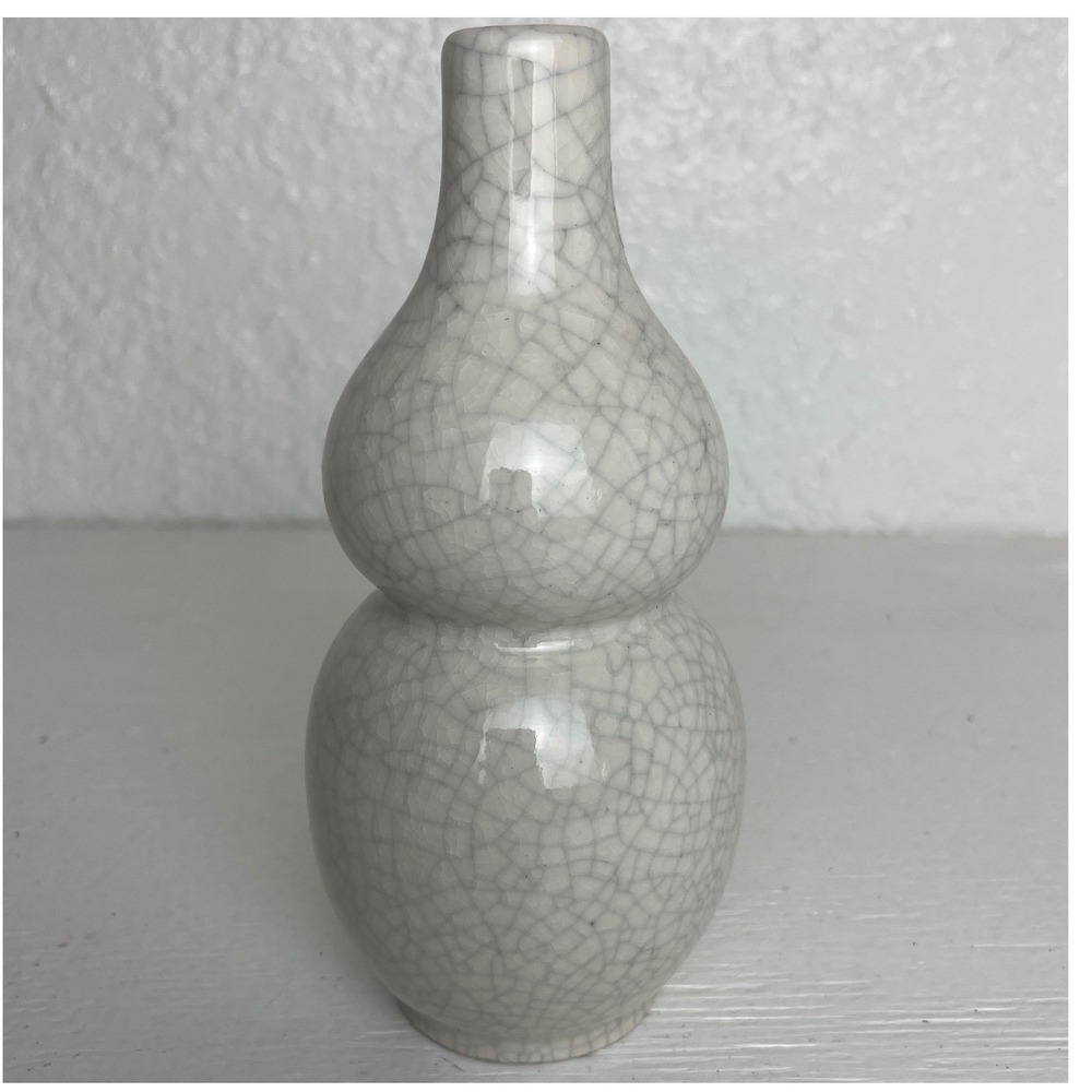 Vintage Napcoware Double Gourd Vase Crackle Glaze Japan 1524 Grey White Bud Vase
